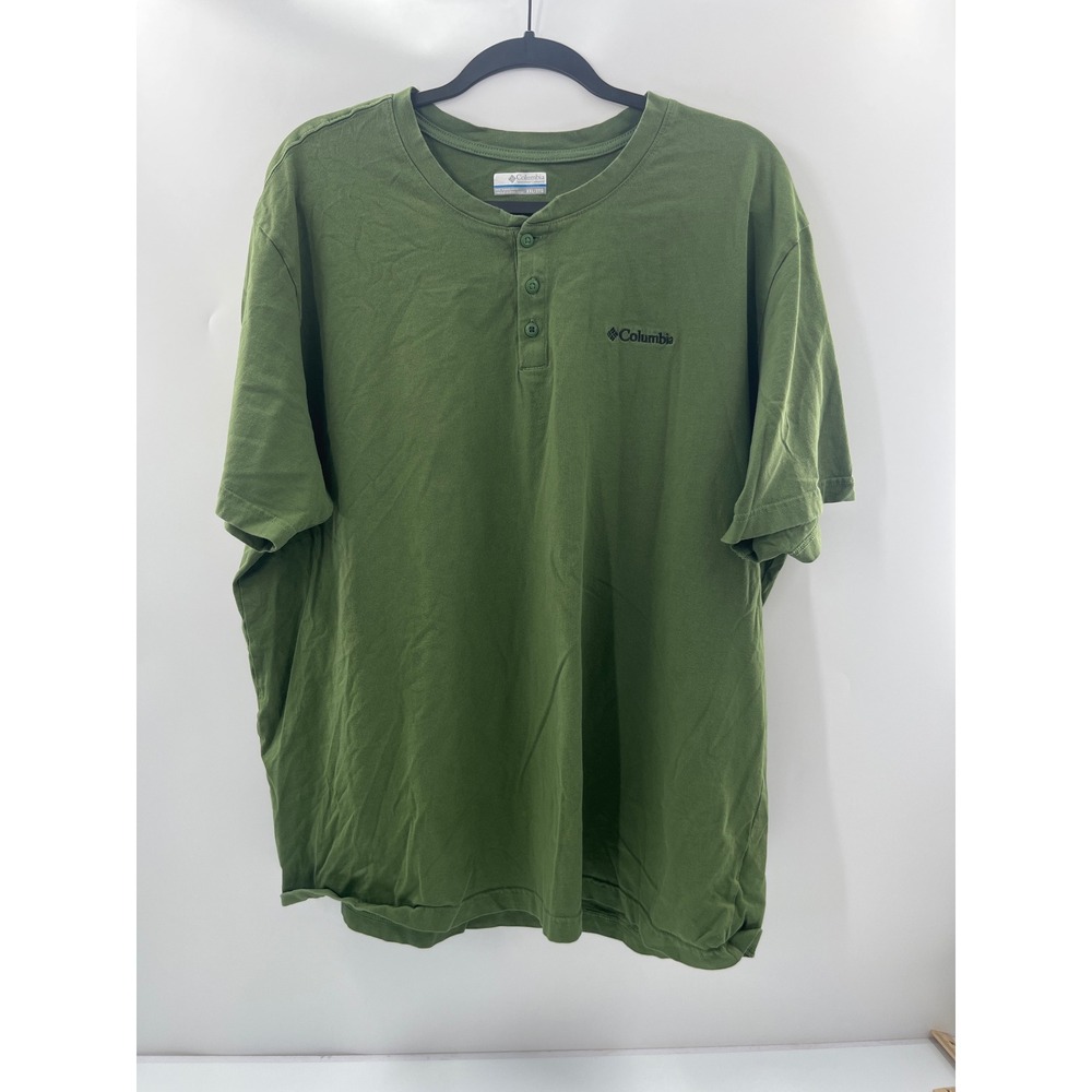 Columbia Mens XXL Olive Green Short Sleeve Henley Shirt Outdoor Casual 2293